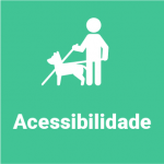 Imagem verde com símbolo branco de pessoa com bengala e cão-guia.
