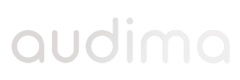 Logomarca da Audima, cor branca.