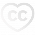 Logo Creative Commons, coração com edição na cor branca.
